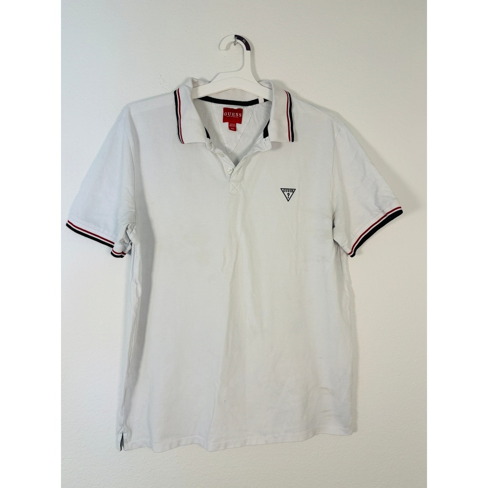 Guess Los Angeles Mens XXL White Pique Short Sleeve Polo Shirt Classic Fit